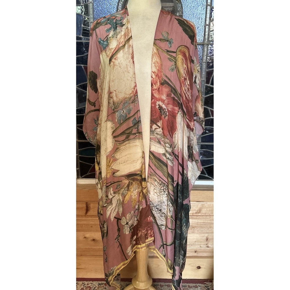 Macchia Di Ruggine Floral Long Kimono Wrap One Size Lightweight Flowy